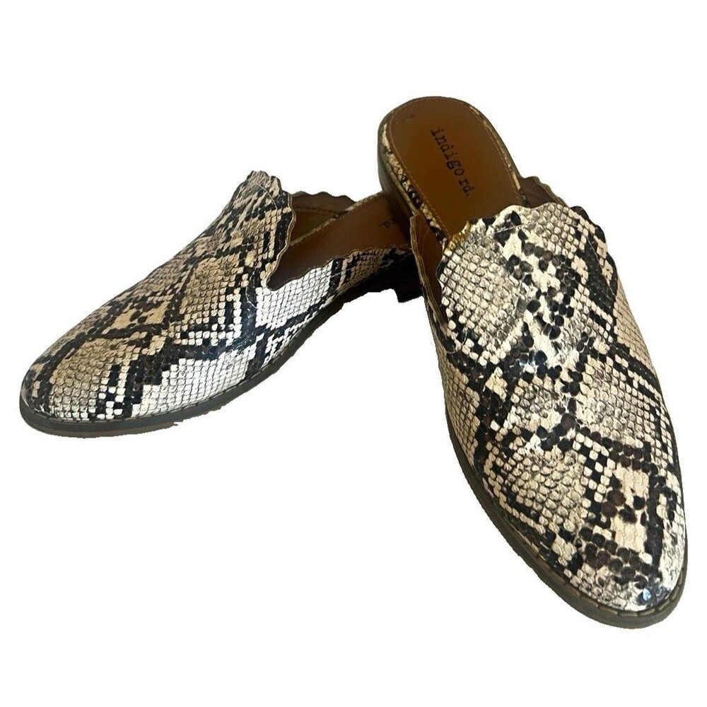 Indigo Rd. Snake Print Slip-On Mule Flats Pointed Toe Cushioned Women's 7M